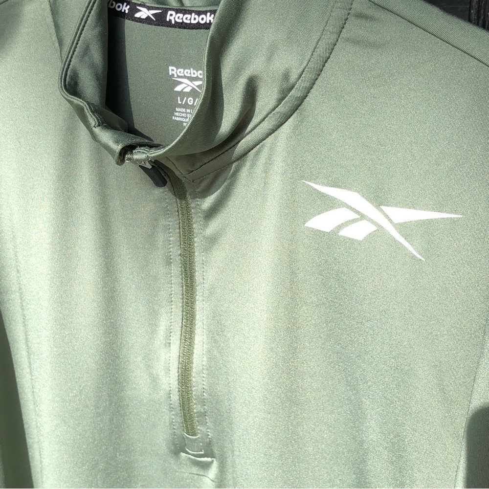 Reebok Men's L Green 1/4 Zip Active Pullover Top Long sleeves - Picture 3 of 5